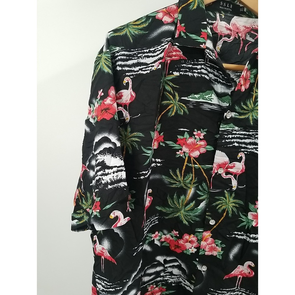 SSLR Hawaiian‎ Shirt Mens XL Button Up Short  Sleeve Flamingo Floral - Picture 4 of 6